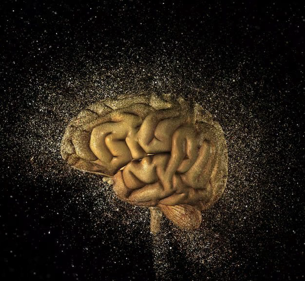 Golden brain dissolving into stardust
