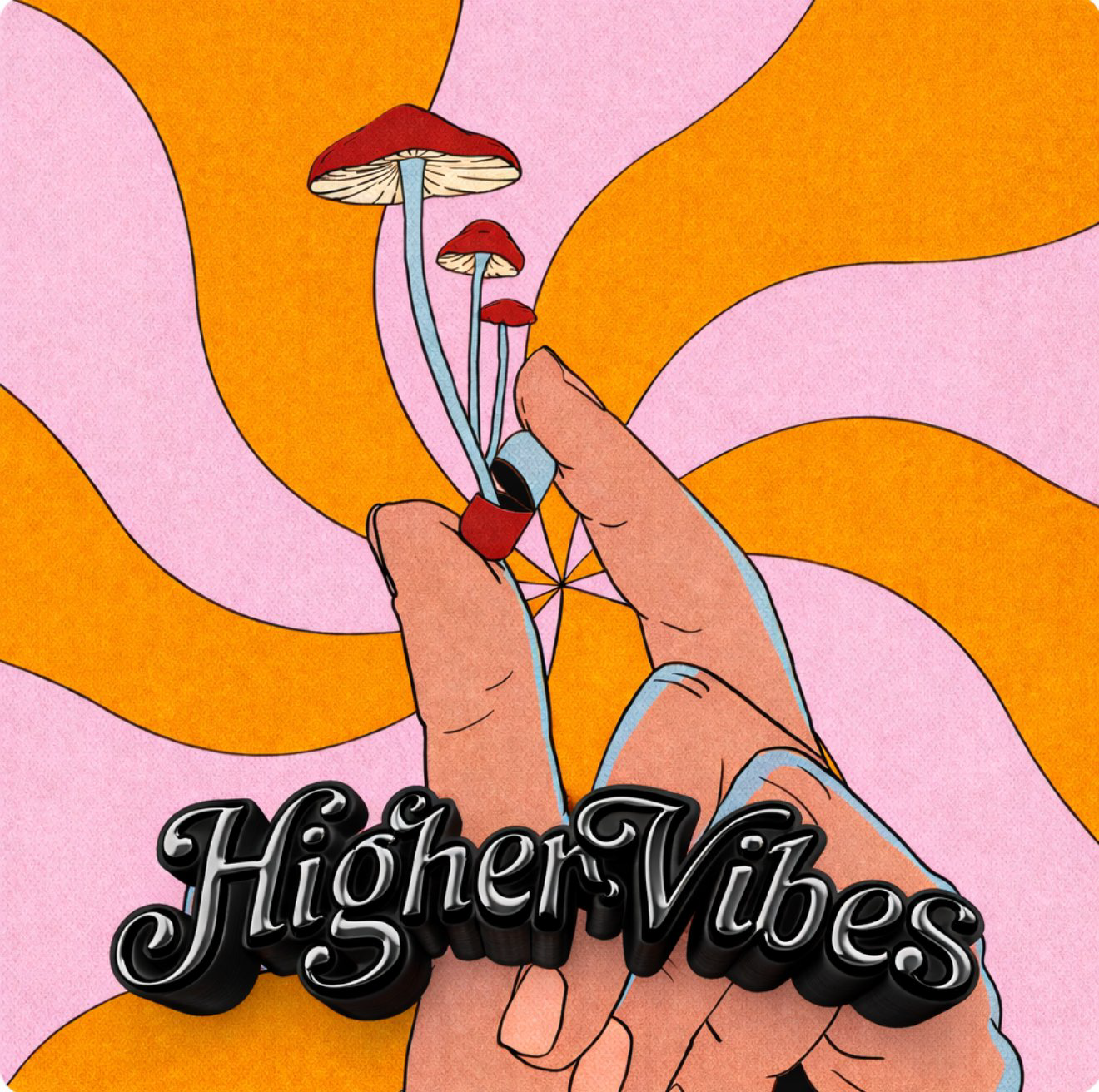 Higher Vibes retro mushroom illustration