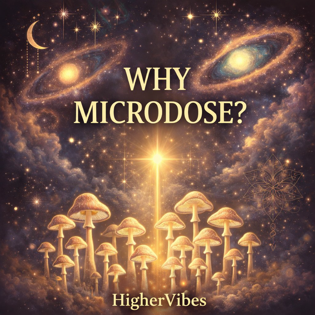 Why microdose — cosmic mushroom field beneath galaxies
